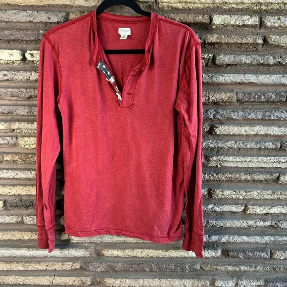 Denim & Supply Ralph Lauren Men's Red Henley Flag Placket Long Sleeve Rugby - Picture 1 of 5